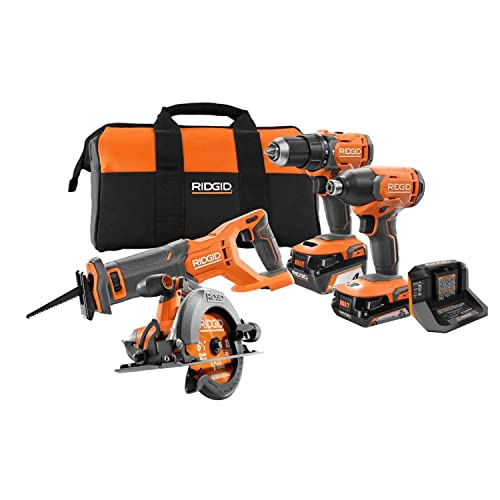 RIDGID 18V Lithium-Ion Cordless 4-Tool Combo Kit Reciprocating Saw Circular Drill Impact batteries