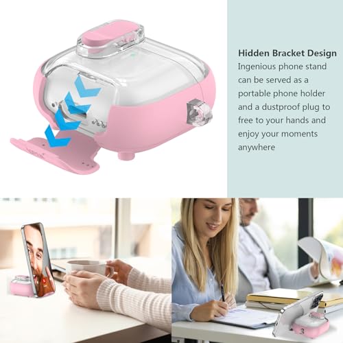 Image of Aircawin for Airpods 4 Case Clear,Secure Lock for Airpods 4th Generation Case Cover with Phone Stand and Magsafe Function,Auto Pop-up,Hybrid Protection Design with Carabiner&Cleaning Pen-Pink