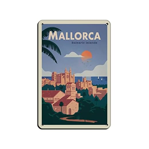 Letreros de metal de Mallorca, Islas Baleares, letreros de estaño de viaje, vintage, bar, club, cueva, hogar, cocina, decoración de pared, letrero de metal rústico, decoración divertida, 30 x 20 cm