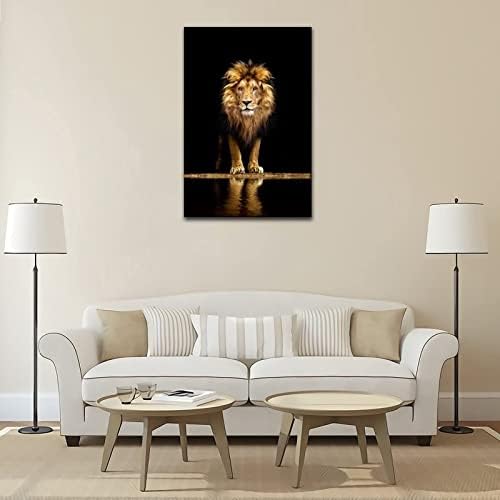 BFSA Lion Animal Canvas Wall Art Lion Inspirational Poster Wall Art Black and White Lion Abstract Animal Artwork Lion Portrait Print Painting Home Office Wall Decor (golden lion, 16x24inch(40x60cm))