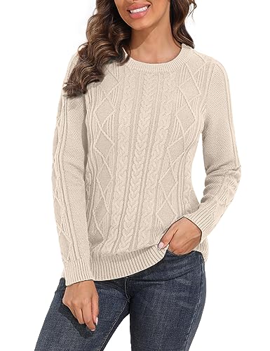 PrettyGuide Women's Crewneck Cable Knit Sweater Long Sleeve Pullover Tops3