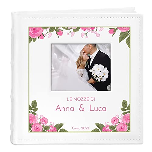 Maverton Album Foto - Personalizzazione Stampata - Copertina Bianca con Finestra - 100 Pagine Bianche - 200 foto 10x15cm - idee regalo anniversario, matrimonio - Nozze