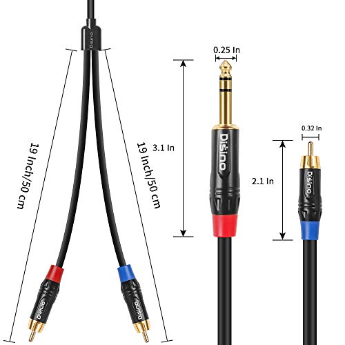 Disino RCA to 1/4 Insert Cable, 6.35mm TRS Male to Dual RCA Audio Y Splitter Cable - 10 FT / 3 Meters