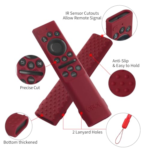 Image of Oboe Silicone Tv Remote Cover Compatible with Samsung Smart Tv Remote 2026 Model BN59-01498A Open Key Case with Lanyard (Wine Red) [REMOT E NOT Included]