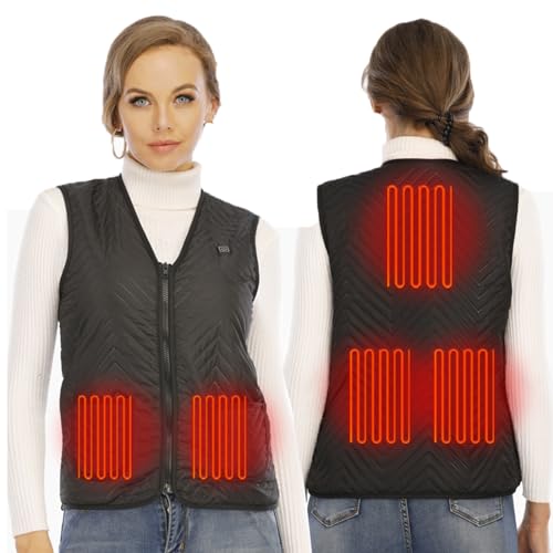 LIUHD Heated Vest for Women,Lightweight Heating Jacket with 5 Heating Zones Sports Jacket for Hunting,Fishing Motorcycle,Black,L(Bust:96CM)