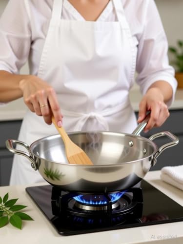 Image of Bhalaria Triply Stainless Steel Kadhai 20cm 1.75 Litre | 2.5mm Heavy Gauge 3 Layer Body | Induction & Gas Compatible Deep Fry Pan for Sabzi & Curry | Dishwasher Safe | 950g