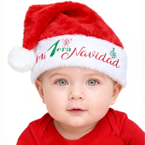 DPKOW Regalo Mi Primera Navidad Gorro Bebé, Papá Noel Gorro para Bebé Navidad Disfraz Traje Niño Niña Bebe Navideño Photocall Accesorios Recuerdo, Suave Afelpado Cómodo