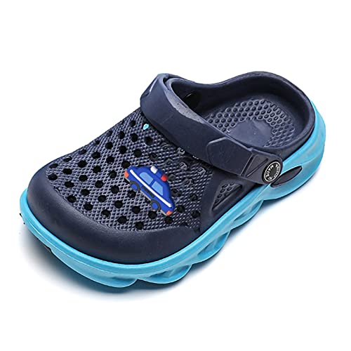YuanDiann Kinder Clogs Jungen Mädchen Hausschuhe Sandalen Eva rutschfest Atmungsaktiv Leicht Gartenschuhe Kleinkinder Surfen Sommer Schuhe Schwimmbad (Dunkelblau + Hellblau 34 EU) Cover