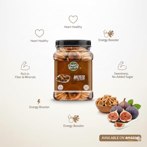 Image of HAPPY HARVEST Premium Dried Anjeer /Figs 1kg| Afghani Anjeer | Low in Fat Healthy Snack | Rich in Vitamins & Dietary Fiber | Natural Energy Booster | Ideal for Daily Snacking & Baking