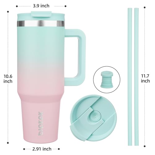 Image of BJPKPK Tumbler With Handle And Straw 40oz Insulated Tumbler Cups With Lid Stainless Steel Travel Coffee Mug,Bubble Gum