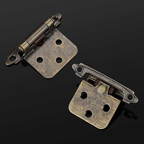 Knobelite 10 Pair (20 Pack) Antique Brass Self Closing Cabinet Hinges，Variable Overlay Flush Kitchen Cabinet Door Hinge Hardware，Hinges For Kitchen Cabinets #TOP6