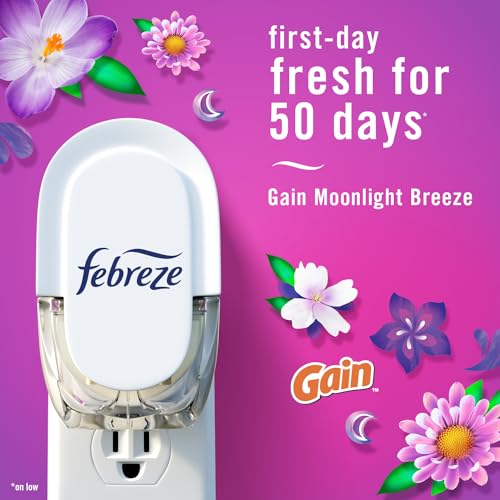 Febreze Plug In Air Freshener, Odor-Fighting Scented Oil Refill, For Home, Bathroom, & Kitchen, Long Lasting, Gain Moonlight Breeze and Gain Original Scents, 0.87oz Refills, 4 Count (2 of Each Scent) by Febreze - Image 8