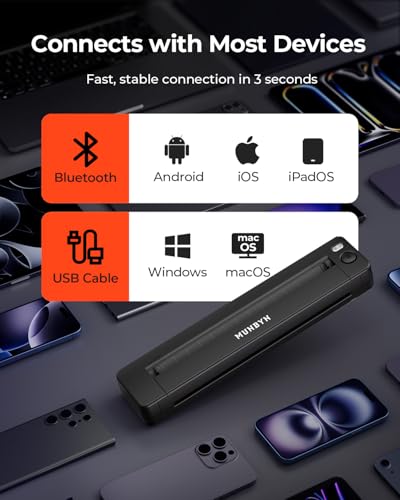 MUNBYN Tattoo Drucker Bluetooth, Stencil Drucker Tattoo Printer, Haut Tattoodrucker Thermodrucker für Anfänger, für Android iOS Mac Windows, mit 20 Blatt Transferpapier, ITP06, Schwarz