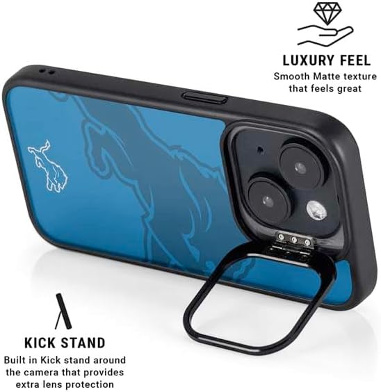 Skinit Kickstand Phone Case Compatible with iPhone 14 Plus - Officially Licensed NFL Detroit Lions Double Vision Design
