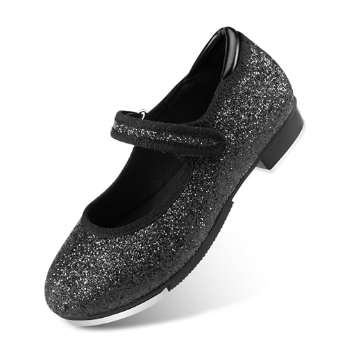 Stelle Tap Shoes for Girls Boys PU Leather Non-Slip Dance Shoes for Toddler/Little Kid/Big Kid(Black Giltter,11ML)