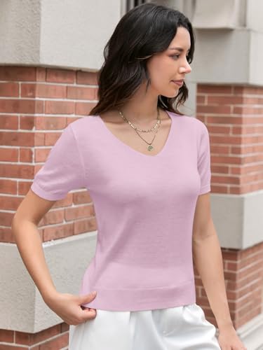 Image of DAIMIDY Women's Short Sleeve Sweaters Lightweight Summer Sweater Casual Knit Pullover Tops