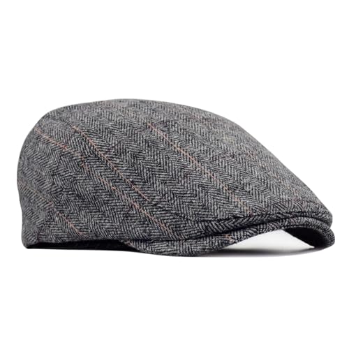 Gorra plana de tweed Newsboy para hombre, gorra de conducción ajustable, forro de algodón para todas las estaciones, talla 55-59 cm (circunferencia de la cabeza), color gris
