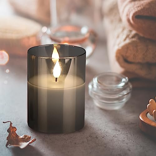 CREASHINE Led Flameless Candles Lights Realistic Flickering Candles 3D Flame Candles with Remote Decorative Unscented Pillar Candle Set of 3 Battery Operated(Included) (Grey) - Image 6