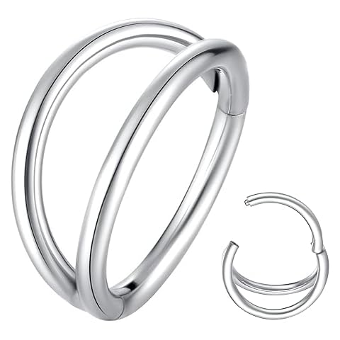 ORANGELOVE Double Hoop Nose Ring Silver 18G 8mm 316L Surgical Steel Cartilage Earring Septum Jewelry Seamless Hinged Clicker Segment Ring 18 Gauge Conch Daith Tragus Helix Rook Piercing Earring Lip Ring Cover