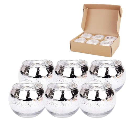 Teelichthalter Silber 21 Hiseng 6 Stück Teelichthalter Glas Kerzenhalter Klein Rund...
