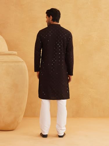 Image of SOJANYA (Since 1958 Men's Cotton Gold Embroidered Sequinned Kurta With white churidar Pyjama