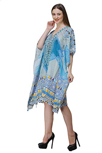 Image of RAVI RAJORIA Georgette Digital Printed Beach Wear Kaftan Blue Free Size R800 | Multi Color 2