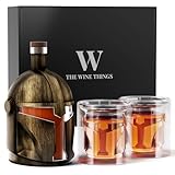 Galaxy Whiskey Decanter Set for Men, 34 Oz Decanter with Two Glasses, Handmade Glass Decanter Set with Unique Helmet Design, Gift for Men, Dad, Cool Drinking Accessories for Home Bar (E-Bronze)