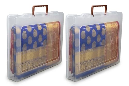 Image of Multipurpose Plastic Rectangular Storage Boxes with and Handle Matte Finish for Saree, Laptop, Books (Set of 2, Rajkumari)
