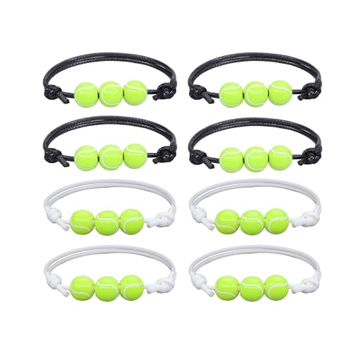TUKEVA 8 pulseras de bolas de tenis ajustables con cuentas de tenis con temática deportiva, pulsera ajustable con cordón trenzado para adolescentes, adultos, regalo al aire libre