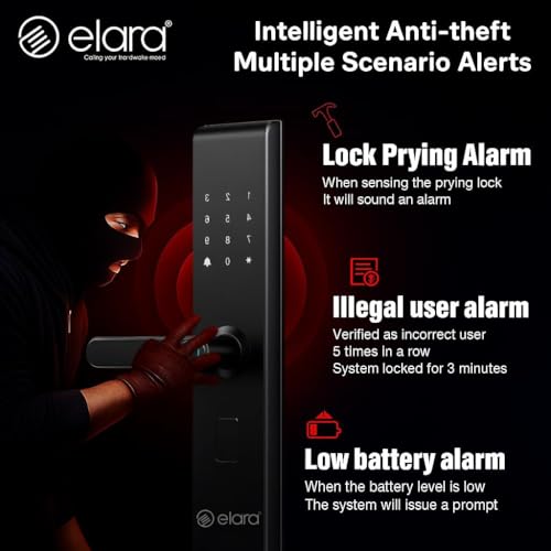 Image of Elara Echo Lite Basic Smart Door Lock - 6-in-1 Access: Fingerprint, Card, PIN, Keys & Non-WiFi, Black (2-Year Warranty) (Basic)