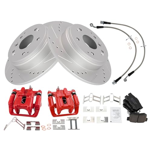 Image of TRQ Performance Rear Brake Pad and Rotor Set Ceramic Slotted Drilled G | For 2003-2011 Honda Element