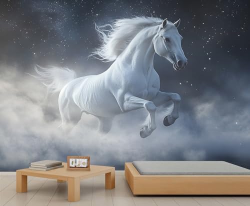 Mural de pared de caballo, papel pintado 3D de caballo blanco, mural de noche estrellada para sala de estar, dormitorio, estudio, decoración de fondo de televisión, 300 x 210 cm