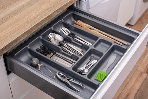 Miniatura 5 de M.Pascual - Bandeja Cubertero Para Cajón De Cocina, Gris, Organizador De Cubiertos 41 X 47 Cm