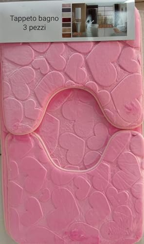 Corredocasa Set 3 pz Tappetini da Bagno Antiscivolo Sassolini Tappeti Memory Foam Vari Colori (Rosa)