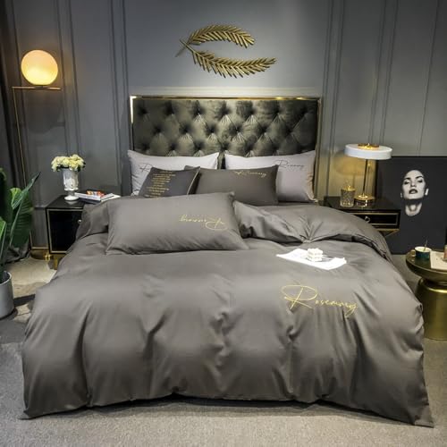 Housse de couette coton de qualité supérieure parure de lit anthracite - 2