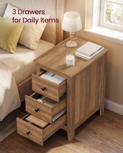 Image of VASAGLE Side End Table with 3 Storage Drawers, Nightstand Farmhouse
