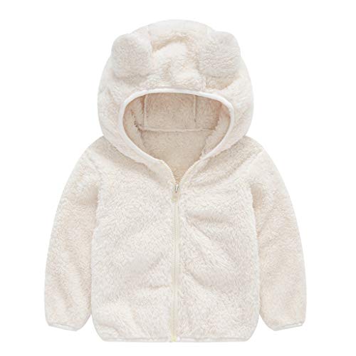 F_Gotal Cute Bear Ears Shape Fleece Warm Hoodies Clothes Toddler Zip Light Jacket Sweatshirt Outwear for Baby Boys Girl White