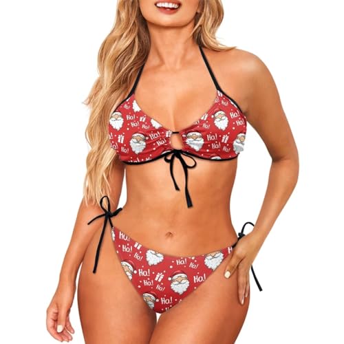 Women Two Piece Bikini Sets Slimming Halter Tie Side High Waisted Swimsuit Tummy Control Party Bathing Suit