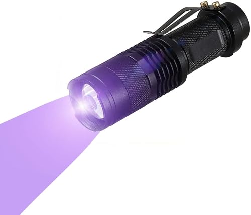 UV Flashlights, 395nm 1 Mode Adjustable Blacklight Flashlights Zoomable Handheld Blacklight with Clip,Ultraviolet Flashlight for Pet Urine Stain,Scorpion,Bed Bugs and Money Inspection