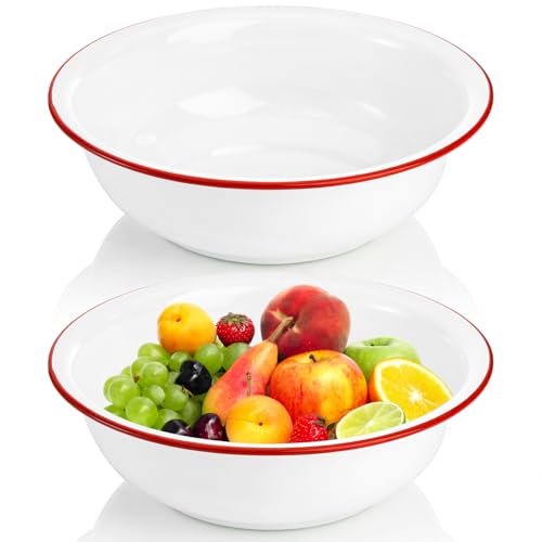 Elsjoy 2 Pack 3 Quart Large Enamel Bowl, 11 Inch...