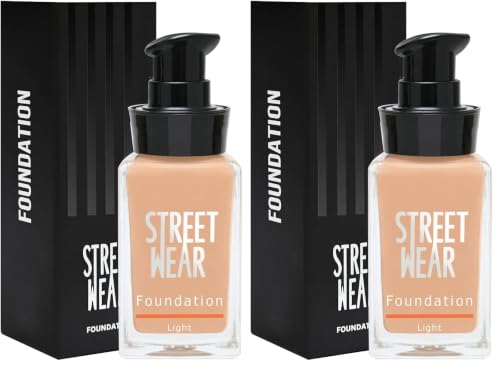 Image of STREET WEAR Foundation -Light (Light) - 30 ml -Weightless, Buildable Coverage, Breathable, Water-based Formulation for Daily Use, Enriched with Vitamin E (Pack of 2)