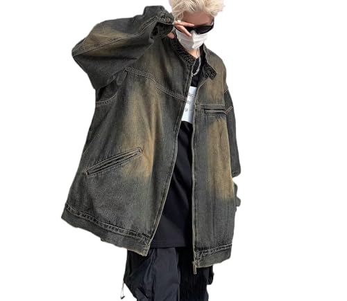 Vintage Denim Jacket for Women Oversized Jean Jacket Men Grunge Long Sleeve Cute Zip Up Y2K Coat Jacket Goth Clothes