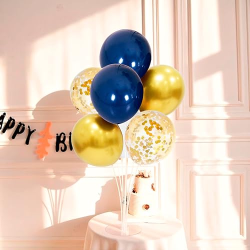 Image of ZJDHPTY 4 Set Blue and Gold Balloon Stand Table Centerpieces Party Decor | Graduation Decorations,70th 60th 50th Birthday Retirement Decor,Prom Anniversary Wedding New Years Eve Party Supplies