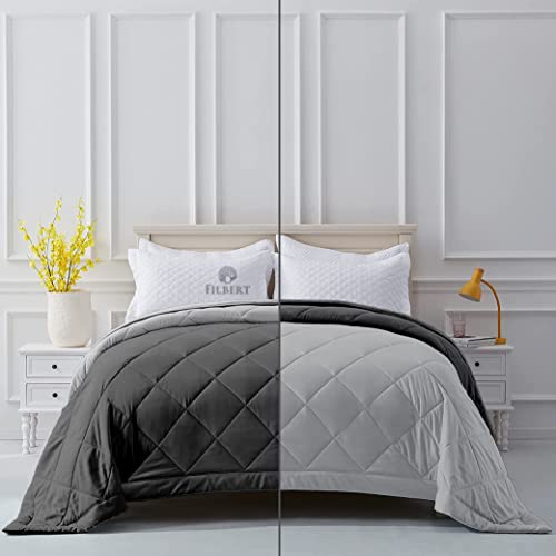 Image of Filbert Reversible Microfiber 250 GSM Diamond Stitch Double Bed Comforter Blanket for All Season Light Weight (92 inch x 106 inch Inches /233cm x 269cm) - Comforter King Size|Silver /Dark Grey