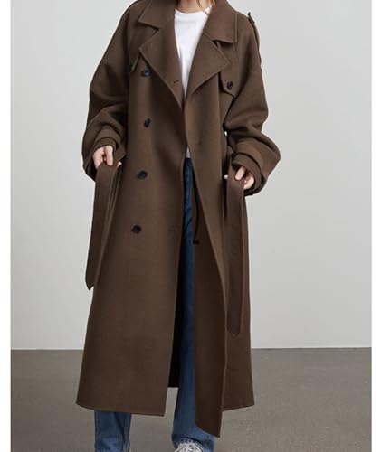 Sexyshine Women's Winter Double Breasted Long Coat Notch Lapel Long Sleeve Wool Blend Trench Coat with Belt2