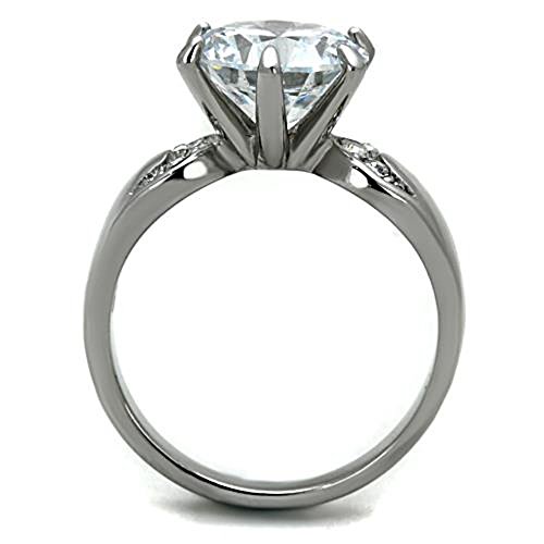 Marimor Jewelry Stainless Steel High Polished 3.9 Carat Round Cut Zirconia Engagement Ring Size 5-103