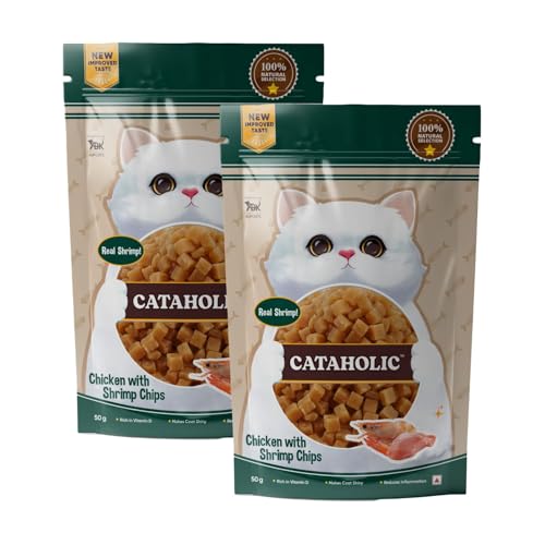 Image of Cataholic Chicken with Shrimp Chips Cat Treats, High Protein Crunchy Snacks, Natural Training & Reward Treats for All Cat Breeds, 50 g