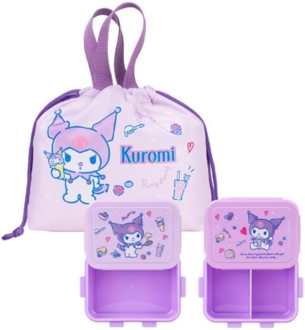 Lilfant Cute Small Bento Box, Lunch Box with Bag, Snack Containers, 5.1 x 3.7 x 1.9 inches (Purple)