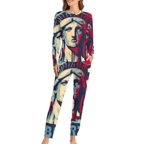 Pyjama femme manches longues Amérique pantalon homewear coton