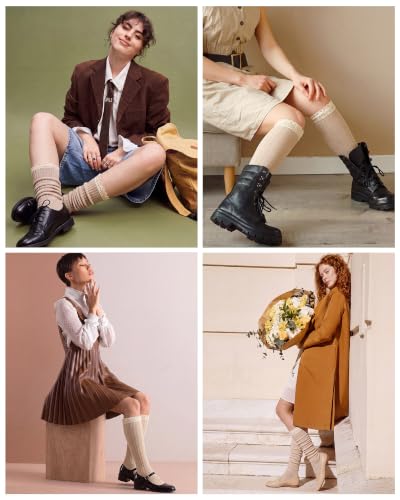 Image of Syhood Cotton Women thigh high socks with Lace Trim over the knee High Socks Boutique Lace Tall Boot Stockings for Women